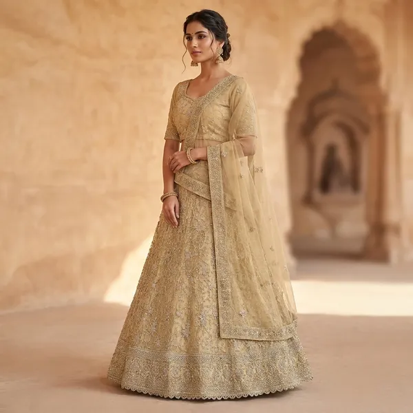 Gold_Net_Bridal_Lehenga_Choli_Set_With_Embroidery_And_Dupatta