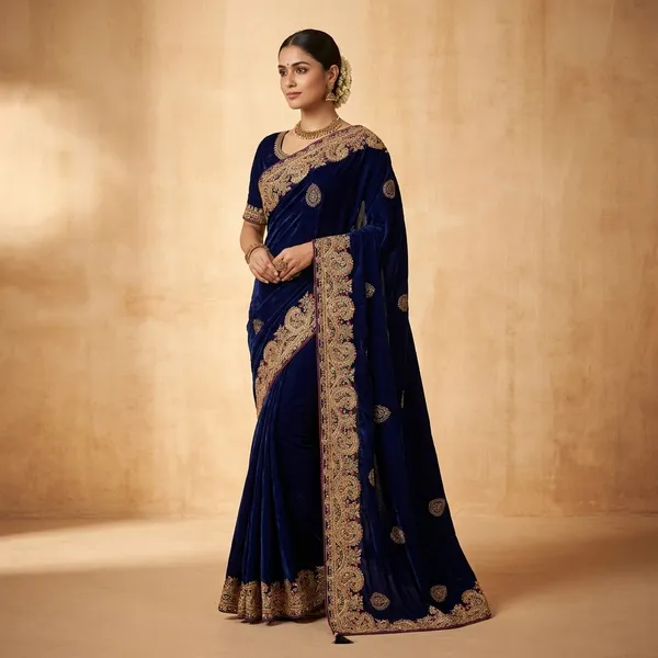 Royal_Blue_Fendi_Saree_With_Golden_Embroidered_Border