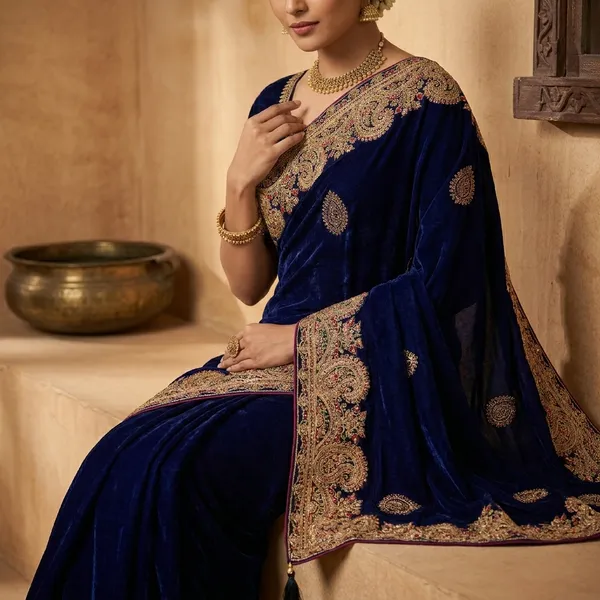 Royal_Blue_Fendi_Saree_With_Golden_Embroidered_Border
