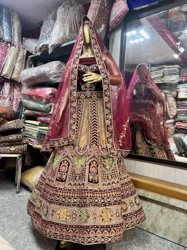 Maroon_Velvet_Bridal_Lehenga_Choli_Set_With_Sequin_Work