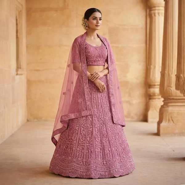 Pink_Net_Lehenga_Choli_Set_With_Embroidery_And_Dupatta
