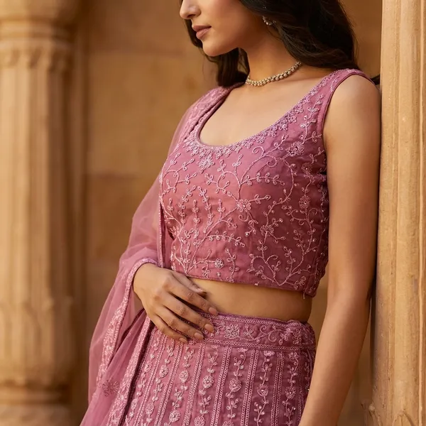Pink_Net_Lehenga_Choli_Set_With_Embroidery_And_Dupatta
