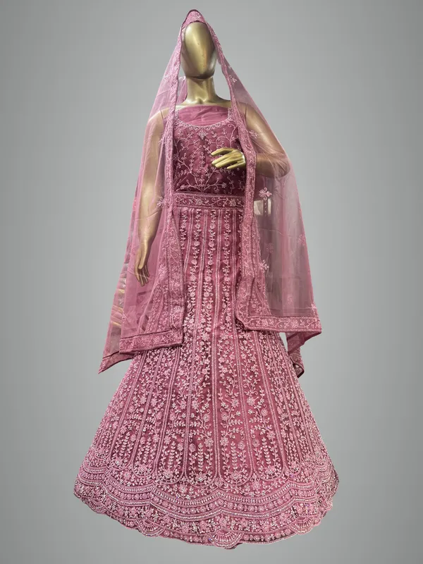 Pink_Net_Lehenga_Choli_Set_With_Embroidery_And_Dupatta