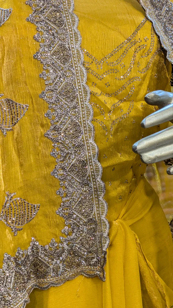 Yellow_Georgette_Saree_With_Embellishments_And_Dupatta