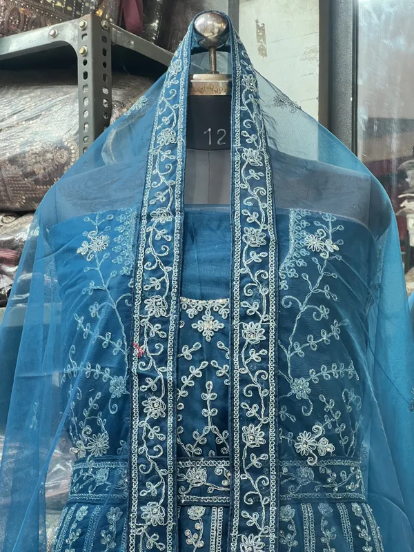 Blue_Net_Lehenga_Choli_Set_With_Embroidery_And_Dupatta