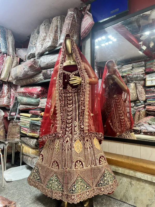 Maroon_Velvet_Bridal_Lehenga_Choli_Set_With_Embroidery_And_Dupatta