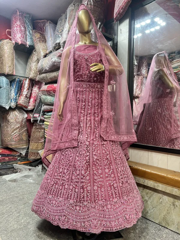Pink_Net_Lehenga_Choli_Set_With_Embroidery_And_Dupatta