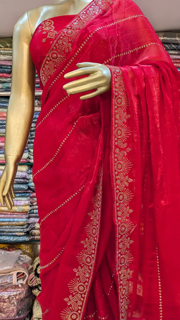 Red_Fendi_Georgette_Saree_With_Stone_Work_Border