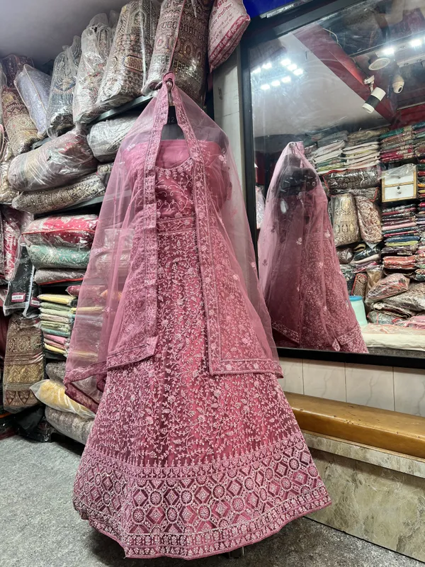 Pink_Net_Lehenga_Choli_Set_With_Embroidery_And_Dupatta