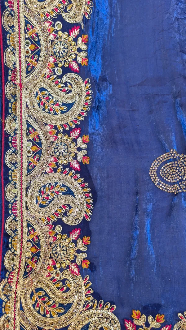 Royal_Blue_Fendi_Silk_Saree_With_Golden_Paisley_Border