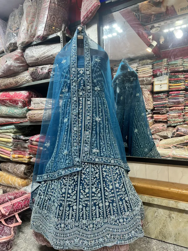 Blue_Net_Lehenga_Choli_Set_With_Embroidery_And_Dupatta