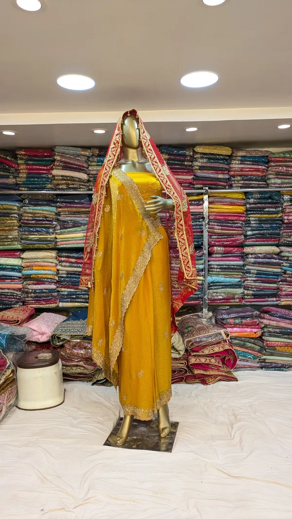 Yellow_Fendi_Saree_With_Embellished_Border_And_Dupatta