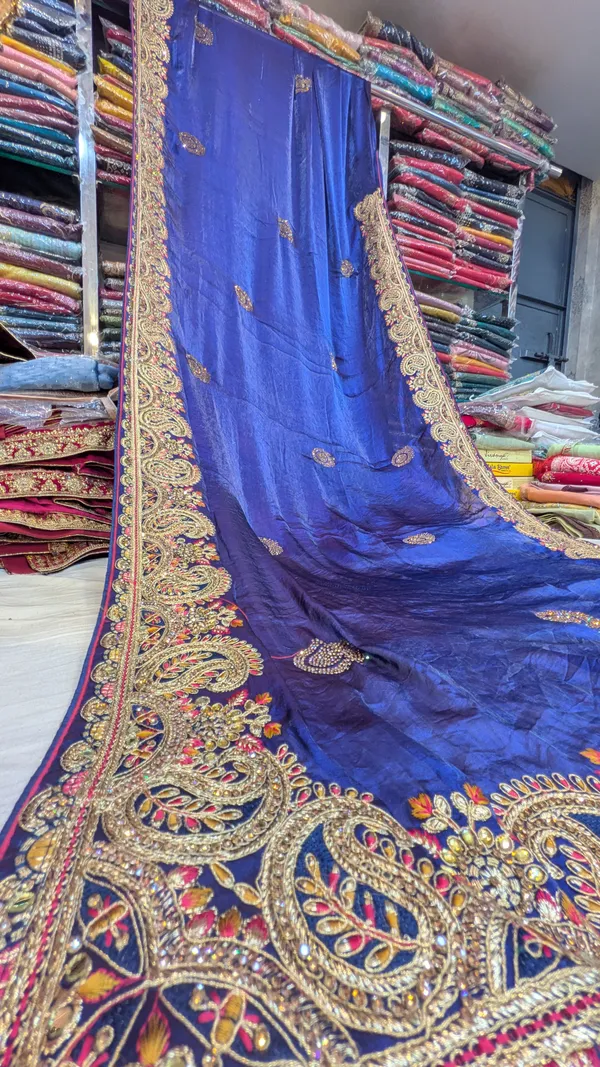 Royal_Blue_Fendi_Silk_Saree_With_Golden_Paisley_Border