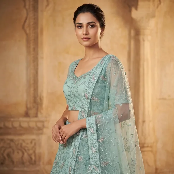 Mint_Green_Net_Lehenga_Choli_Set_With_Embellishments_And_Dupatta