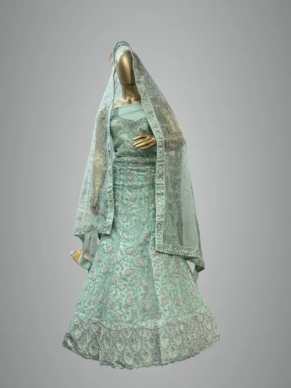 Mint_Green_Net_Lehenga_Choli_Set_With_Embellishments_And_Dupatta