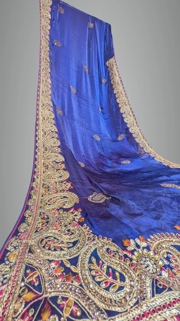 Royal_Blue_Fendi_Silk_Saree_With_Golden_Paisley_Border