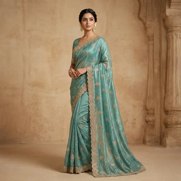 Turquoise_Green_Chiffon_Dupatta_With_Golden_Zari_Work