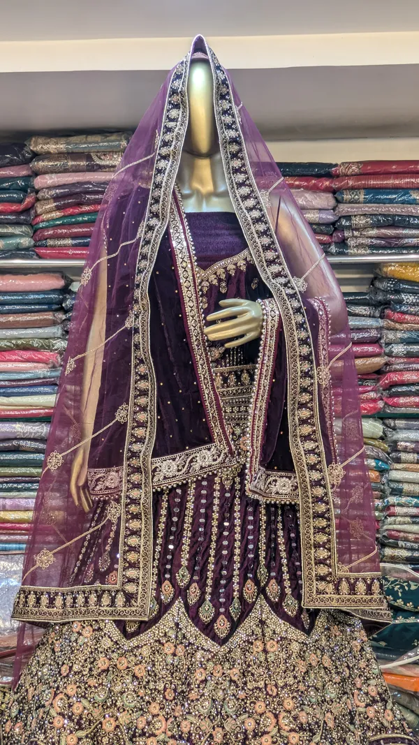 Purple_Velvet_Bridal_Lehenga_Choli_Set_With_Embroidery_And_Dupatta