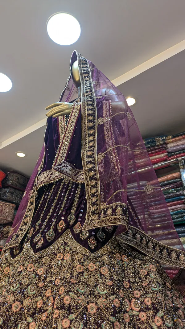 Purple_Velvet_Bridal_Lehenga_Choli_Set_With_Embroidery_And_Dupatta