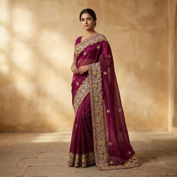 Maroon_Fendi_Saree_With_Golden_Zari_Work