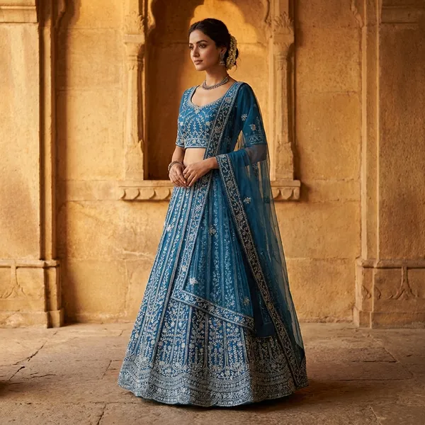 Blue_Net_Lehenga_Choli_Set_With_Embroidery_And_Dupatta