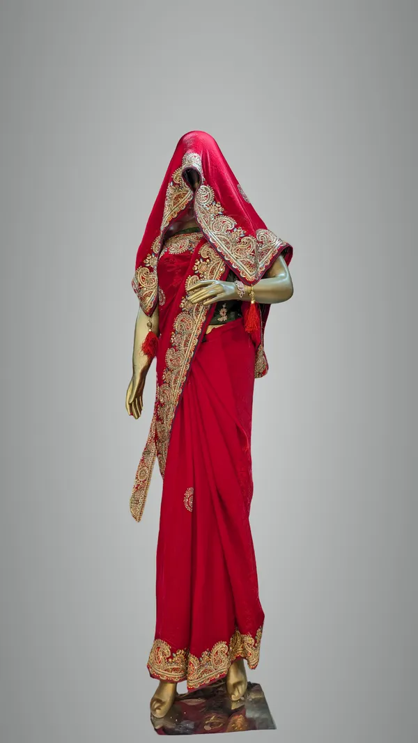 Red_Satin_Silk_Saree_With_Heavy_Paisley_Border