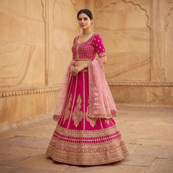 Red_&_Pink_Silk_Bridal_Lehenga_Choli_Set_With_Embroidery_And_Dupatta