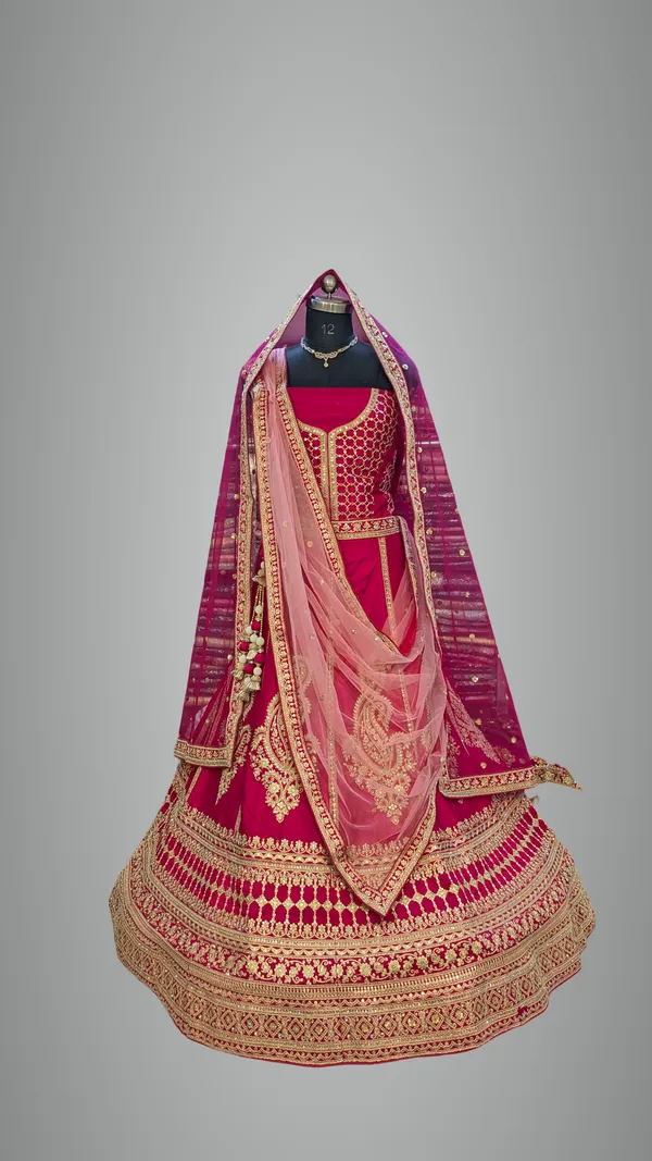 Red_&_Pink_Silk_Bridal_Lehenga_Choli_Set_With_Embroidery_And_Dupatta