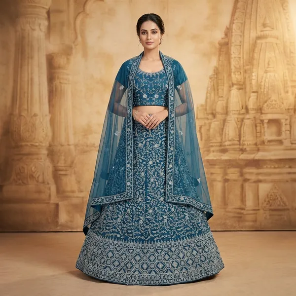 Blue_Net_Lehenga_Choli_Set_With_Embroidery_And_Dupatta