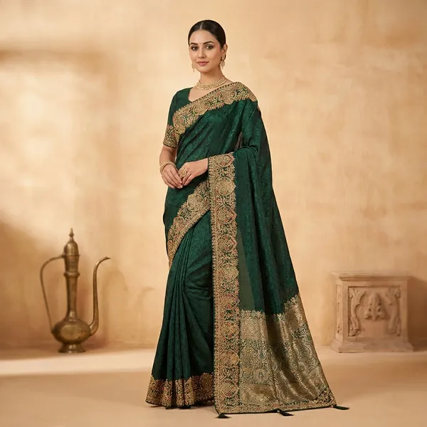 Dark_Teal_Kanjivaram_Silk_Saree_With_Golden_Border