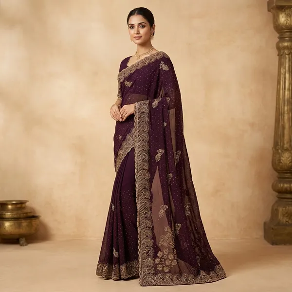 Purple_Georgette_Saree_With_Golden_Beadwork_And_Sequins