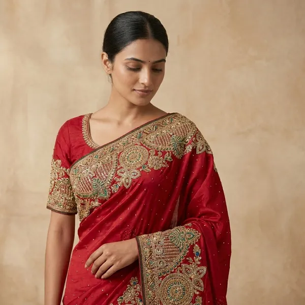 Red_Kanjivaram_Silk_Bridal_Saree_With_Heavy_Embroidered_Border