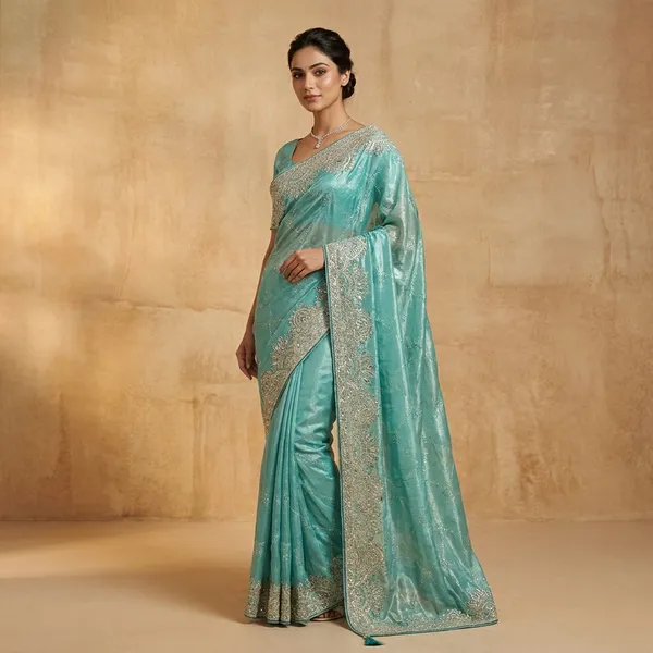 Turquoise_Fendi_Saree_With_Silver_Zari_Border
