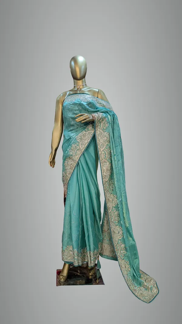 Turquoise_Fendi_Saree_With_Silver_Zari_Border