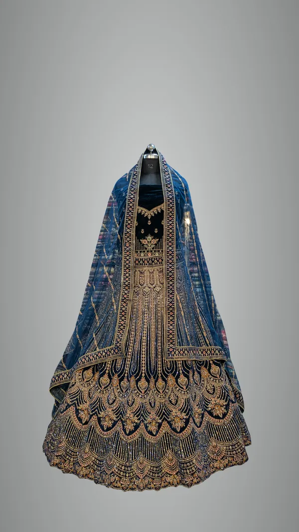 Navy_Blue_Velvet_Bridal_Lehenga_Choli_Set_With_Embroidery_And_Dupatta