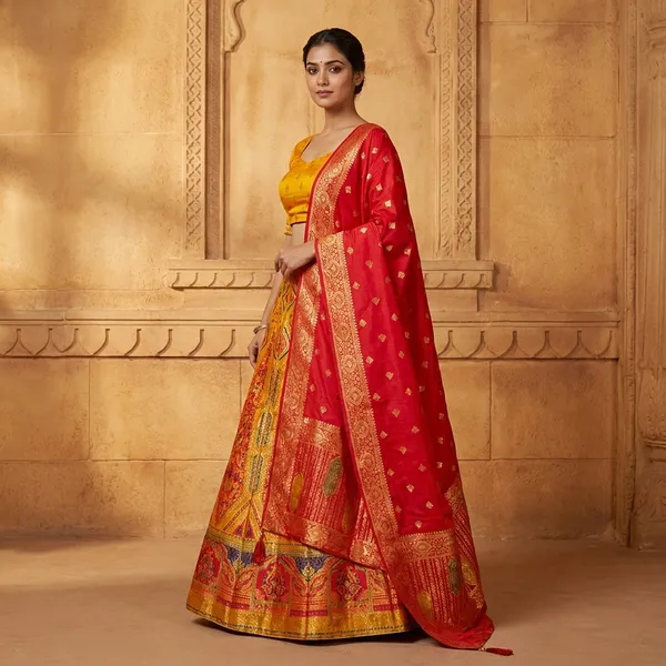 Traditional_Yellow_&_Red_Silk_Lehenga_Choli_Set_With_Dupatta