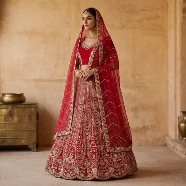 Red_Net_Bridal_Lehenga_Choli_Set_With_Heavy_Embroidery