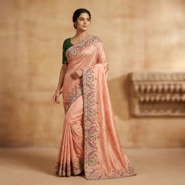 Peach_Silk_Saree_With_Peacock_&_Floral_Embroidery