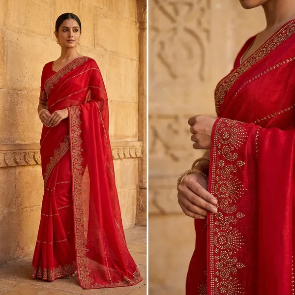 Red_Fendi_Georgette_Saree_With_Stone_Work_Border