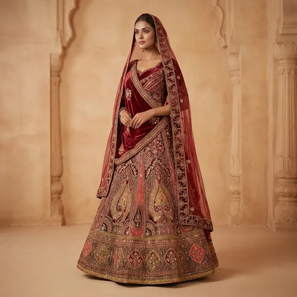 Maroon_Velvet_Bridal_Lehenga_Choli_Set_With_Heavy_Embroidery