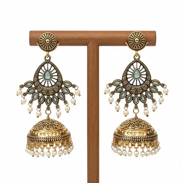 Antique_Gold-Plated_Blue_Stone_Jhumka_Earrings_for_Women_and_Girls