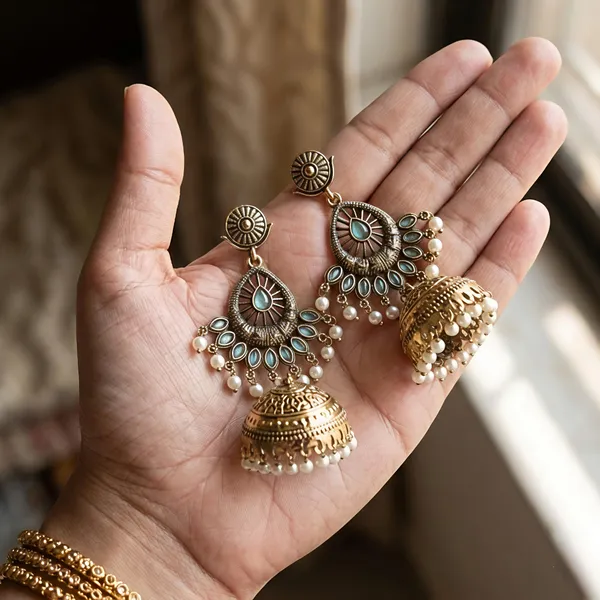 Antique_Gold-Plated_Blue_Stone_Jhumka_Earrings_for_Women_and_Girls