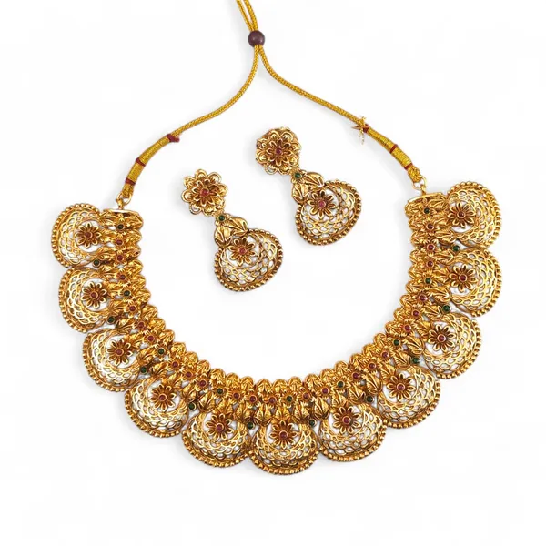Antique_Gold-Plated_Floral_Choker_Jewelry_Set_for_Women_-_Traditional_Filigree_Work_Necklace_with_Matching_Drop_Earrings