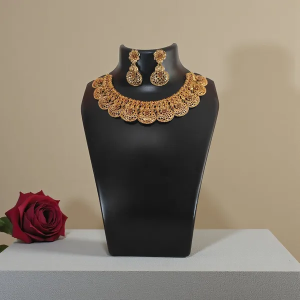 Antique_Gold-Plated_Floral_Choker_Jewelry_Set_for_Women_-_Traditional_Filigree_Work_Necklace_with_Matching_Drop_Earrings