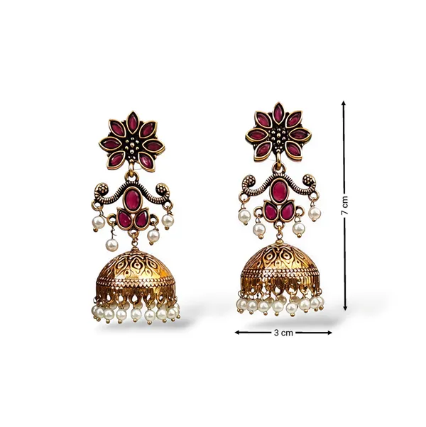 Antique_Gold-Plated_Red_Stone_Jhumka_Earrings_for_Women_and_Girls_|_Traditional_Indian_Ethnic_Floral_Jhumki_with_Pearl_Drops