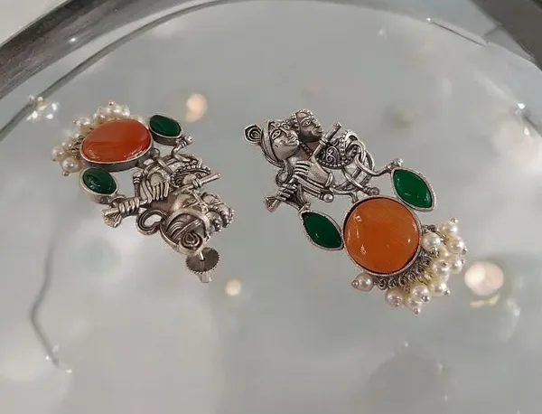 Orange_German_Silver_Radha_Krishna_Necklace_And_Earrings_Set_For_Women