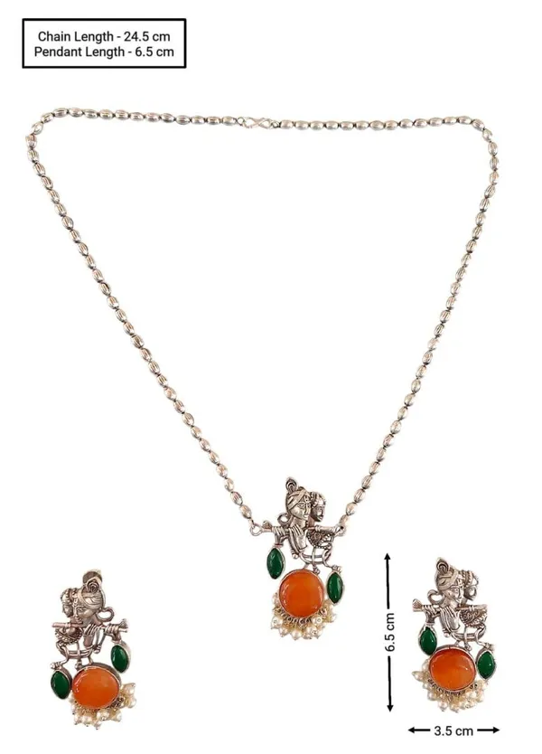 Orange_German_Silver_Radha_Krishna_Necklace_And_Earrings_Set_For_Women