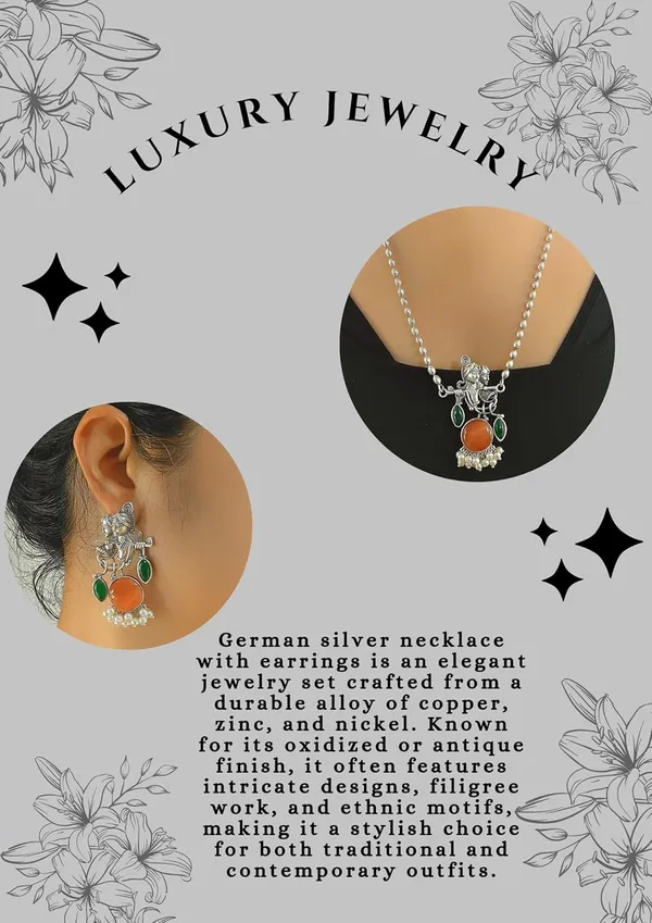 Orange_German_Silver_Radha_Krishna_Necklace_And_Earrings_Set_For_Women