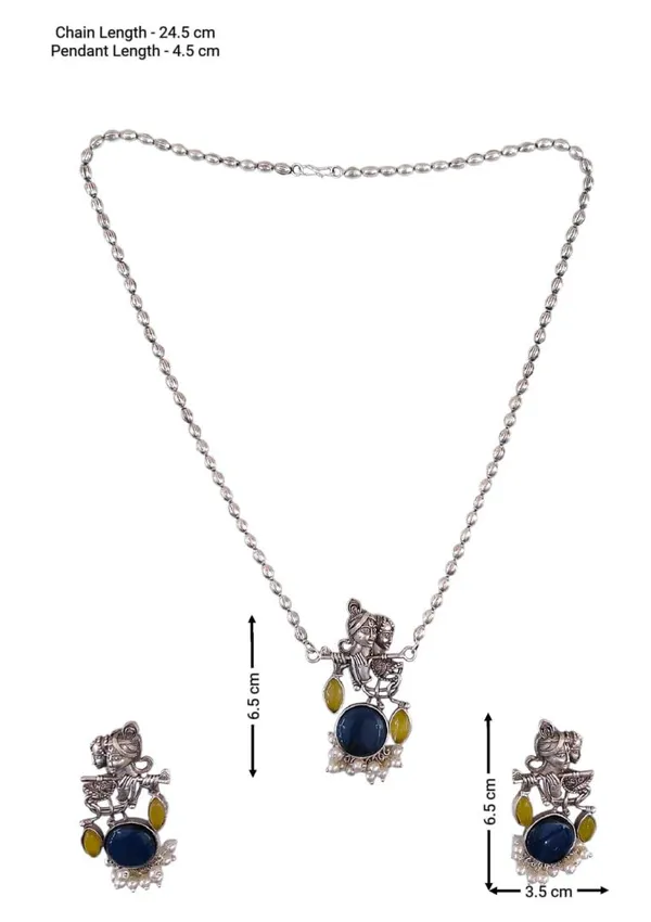 Yellow_German_Silver_Radha_Krishna_Necklace_And_Earrings_Set_For_Women