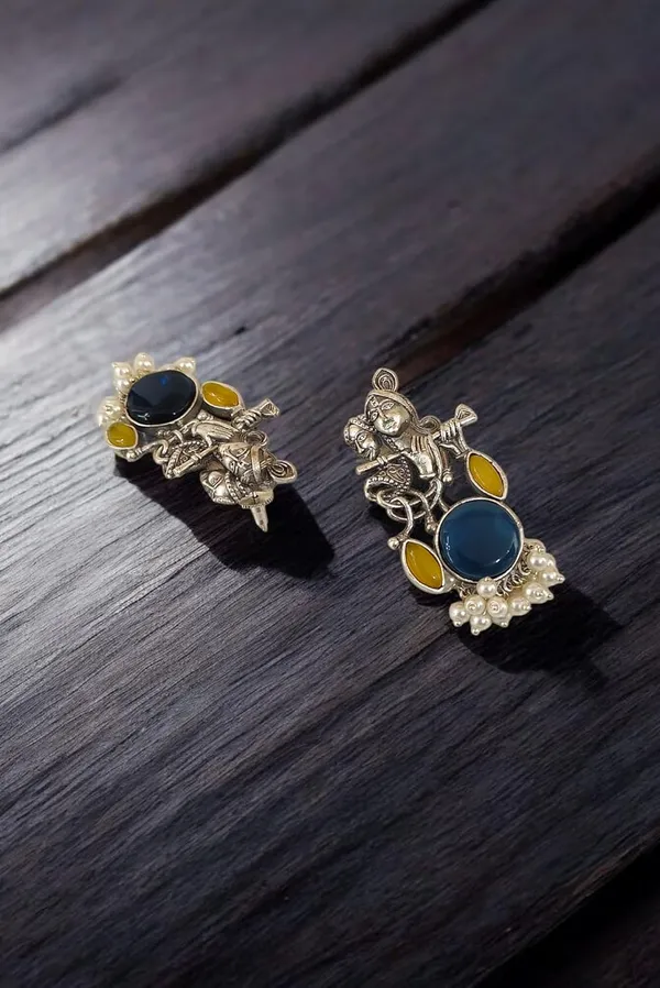 Yellow_German_Silver_Radha_Krishna_Necklace_And_Earrings_Set_For_Women